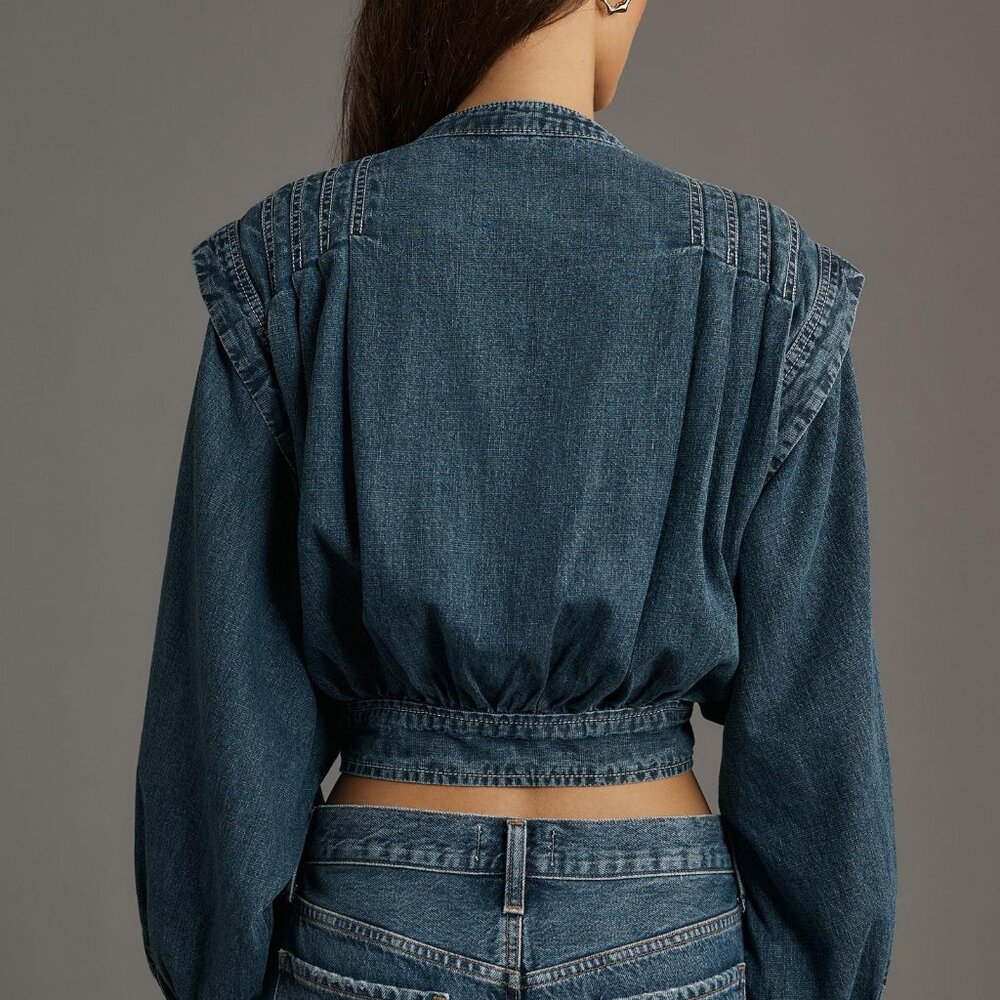 Anthropologie Pilcro Long-Sleeve Denim Buttondown Shirt Denim Blue Top XS - Picture 4 of 4